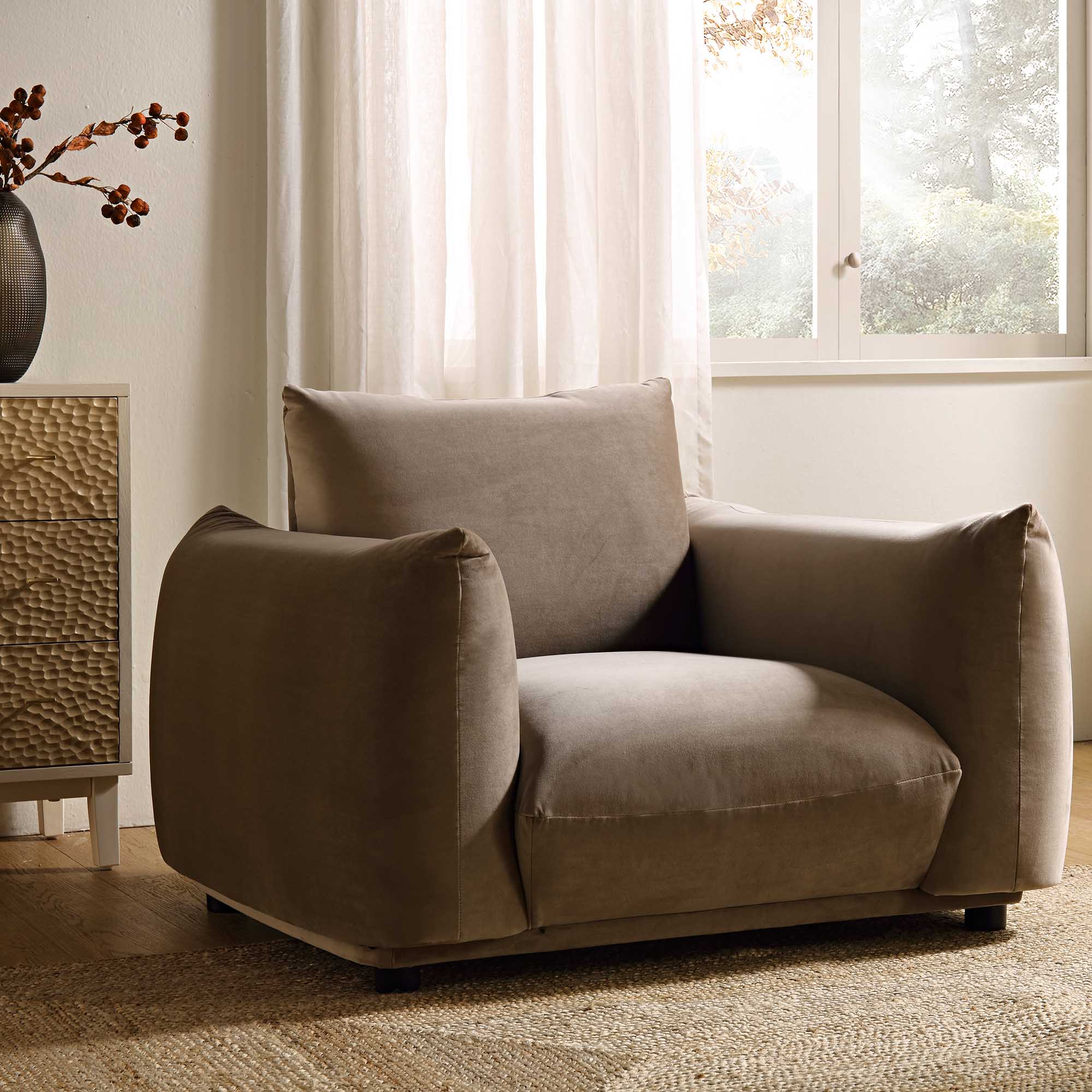 gianni armchair, mink velvet gianni armchair, mink velvet