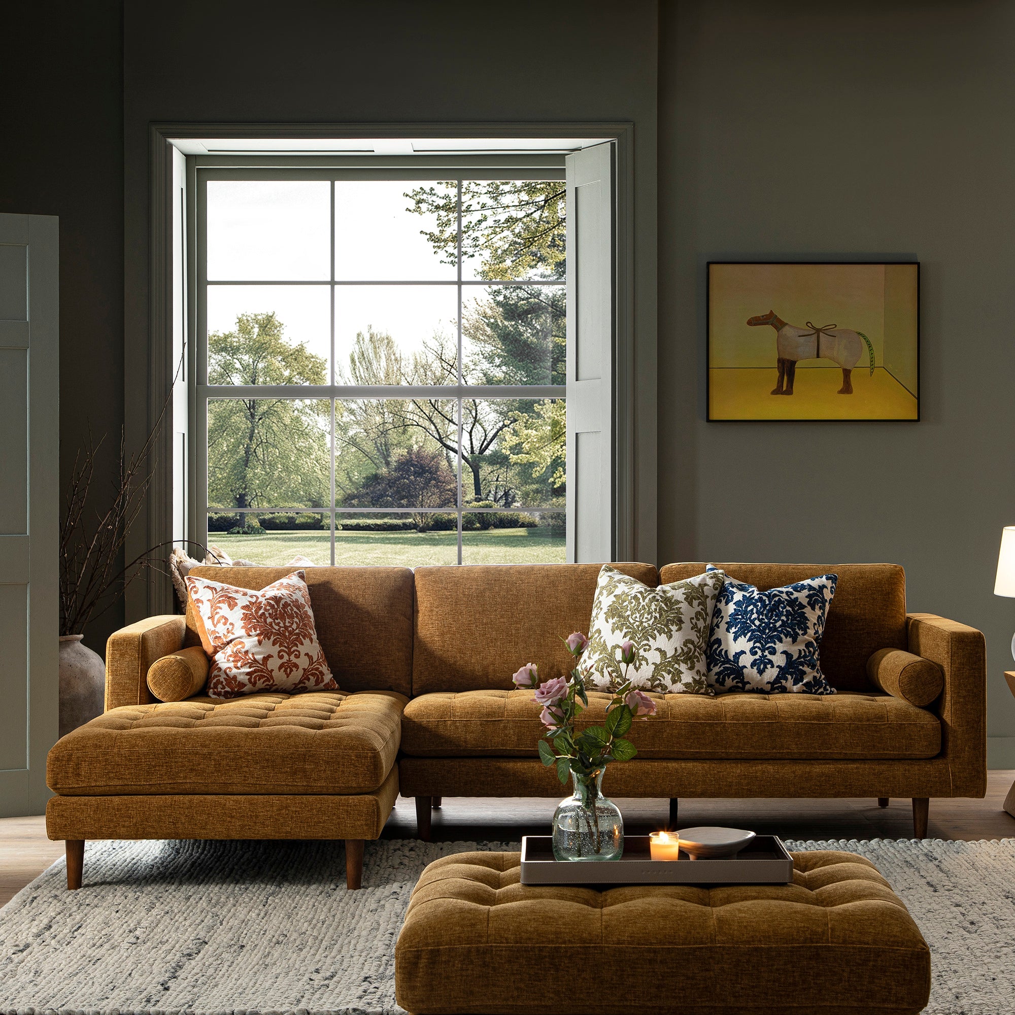 henrietta spiced honey chenille grand 4 seater chaise end sofa, left hand facing henrietta spiced honey chenille grand 4 seater chaise end sofa, left hand facing