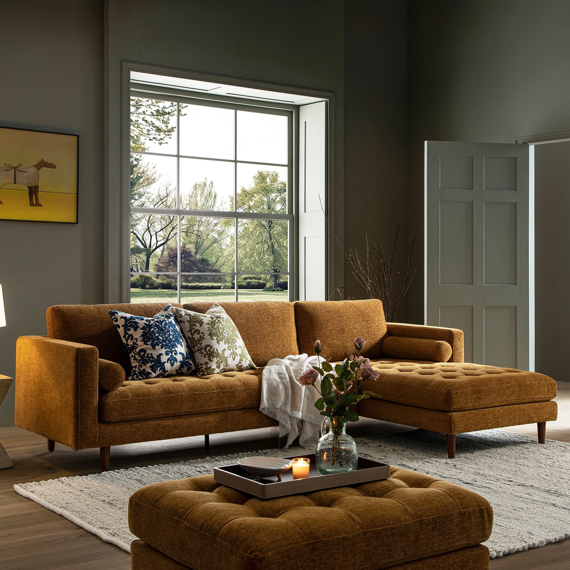 henrietta spiced honey chenille grand 4 seater chaise end sofa, right hand facing henrietta spiced honey chenille grand 4 seater chaise end sofa, right hand facing