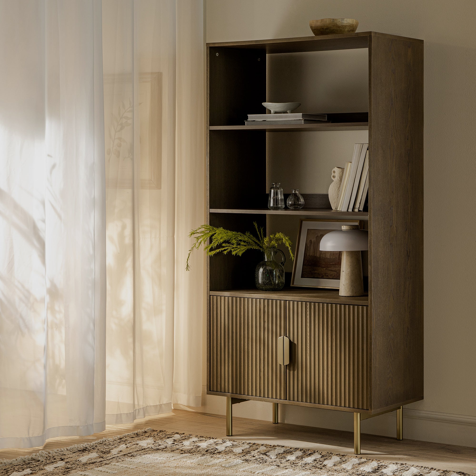 richmond ridged tall bookcase with doors, dark ash richmond ridged tall bookcase with doors, dark ash