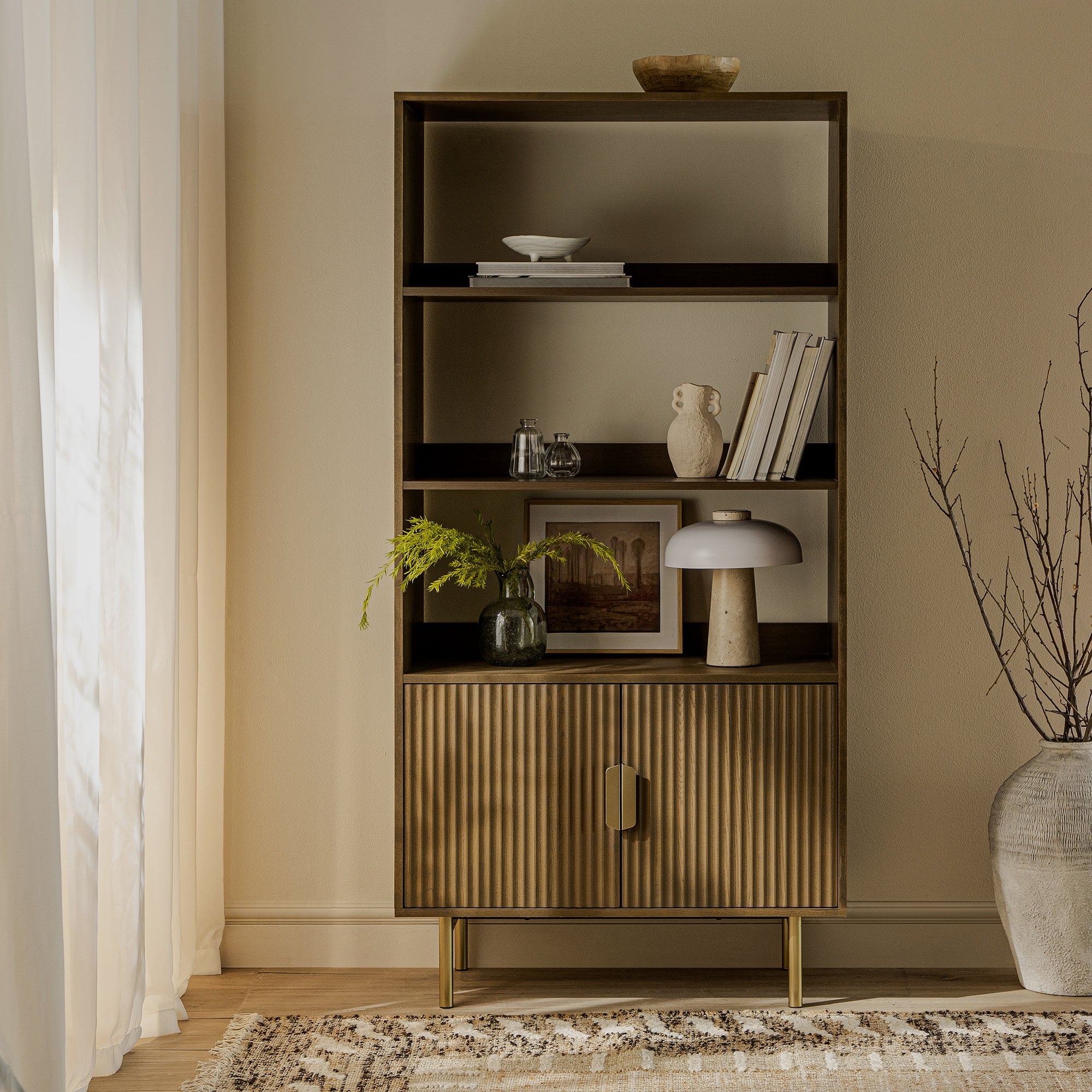 richmond ridged tall bookcase with doors, dark ash richmond ridged tall bookcase with doors, dark ash