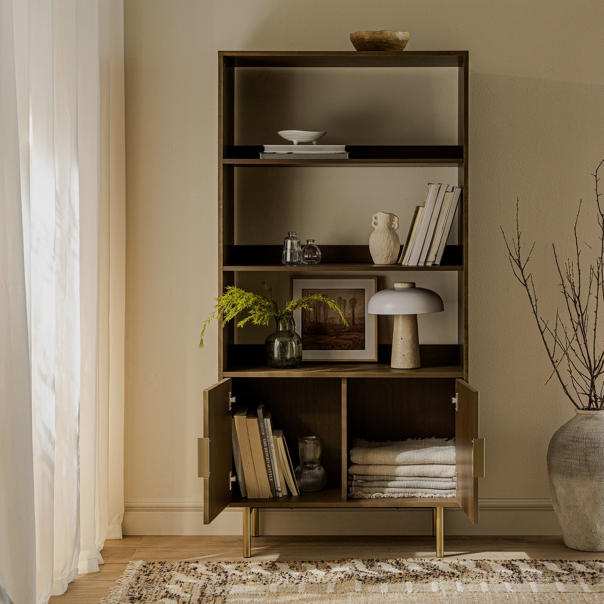 richmond ridged tall bookcase with doors, dark ash richmond ridged tall bookcase with doors, dark ash