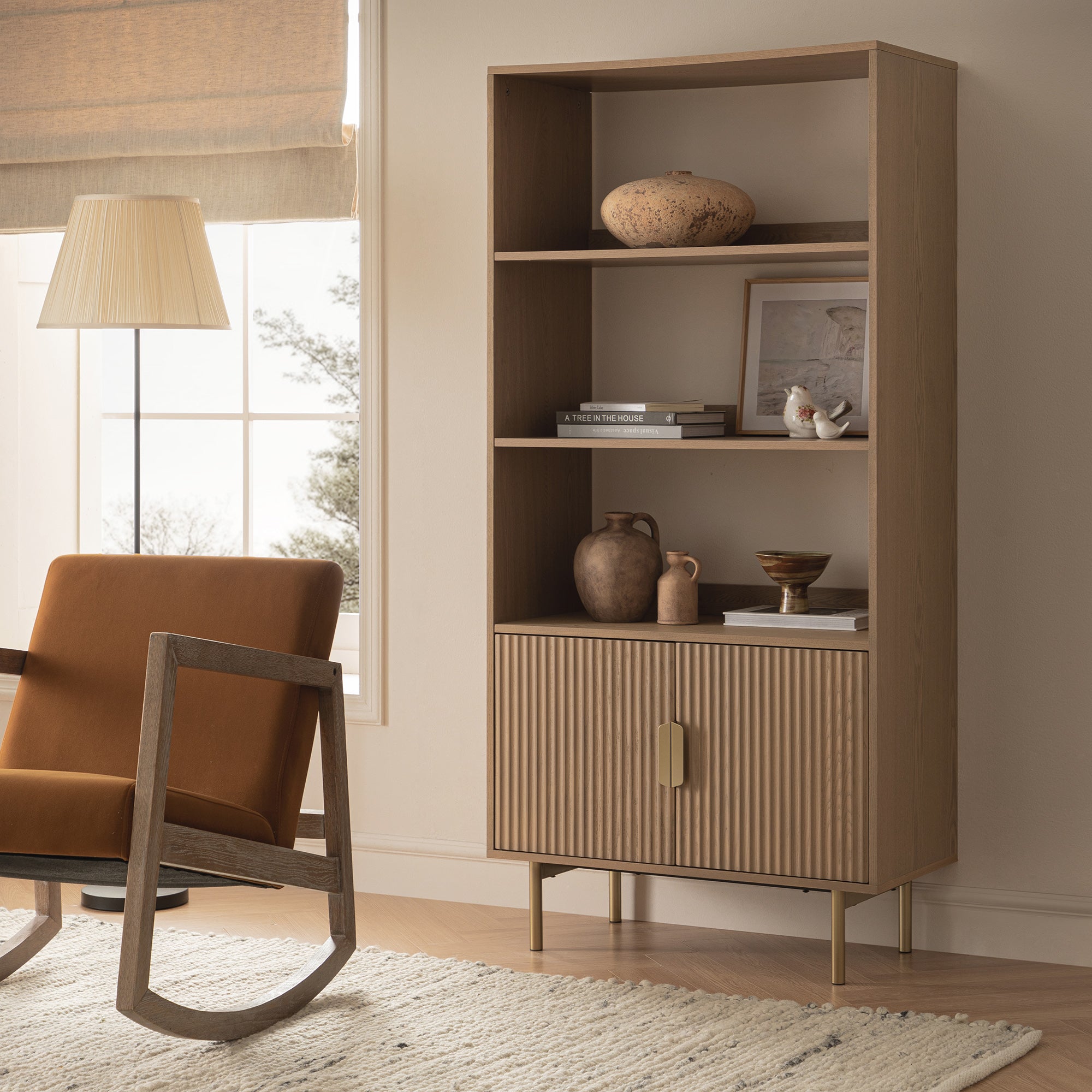 richmond ridged tall bookcase with doors, light ash richmond ridged tall bookcase with doors, light ash