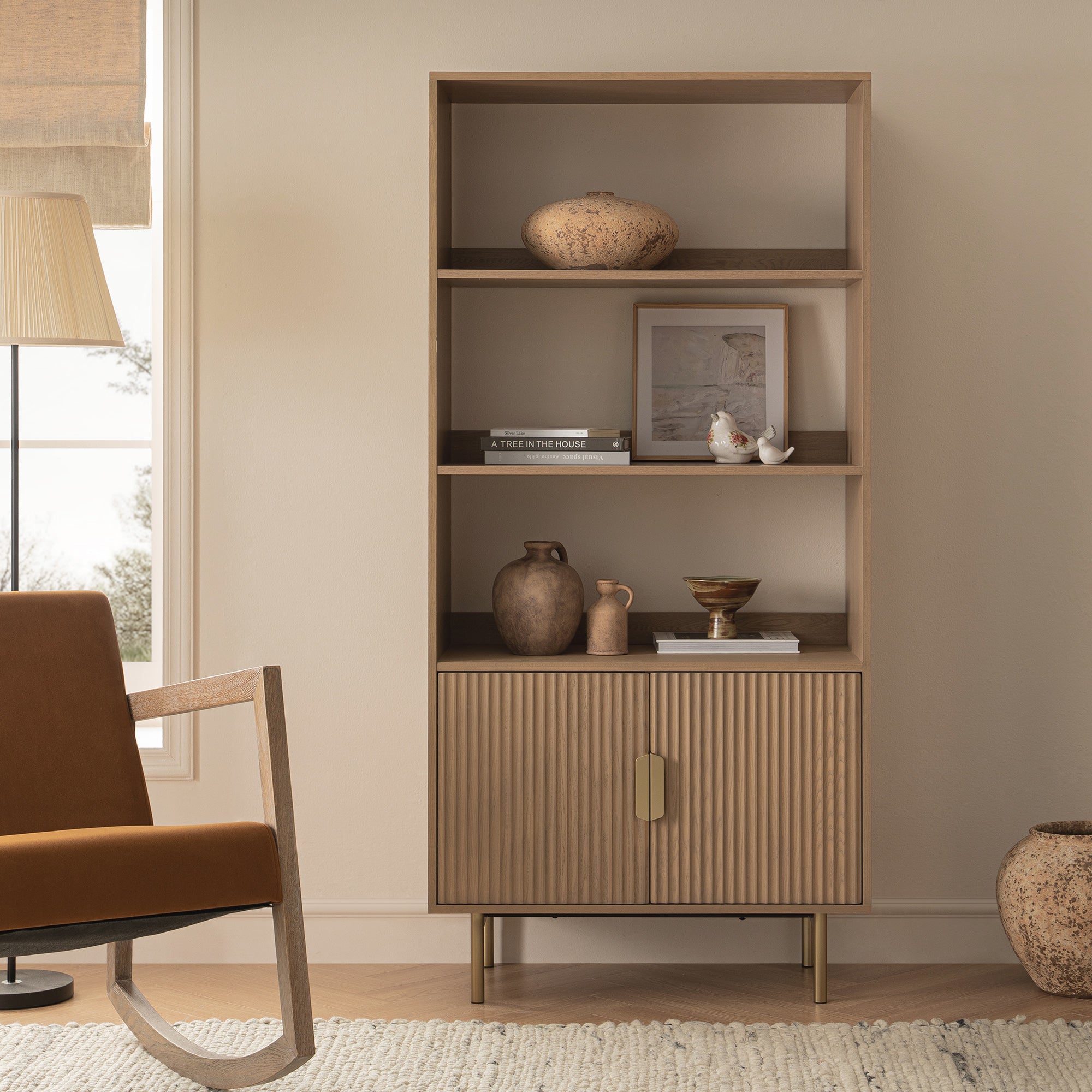 richmond ridged tall bookcase with doors, light ash richmond ridged tall bookcase with doors, light ash