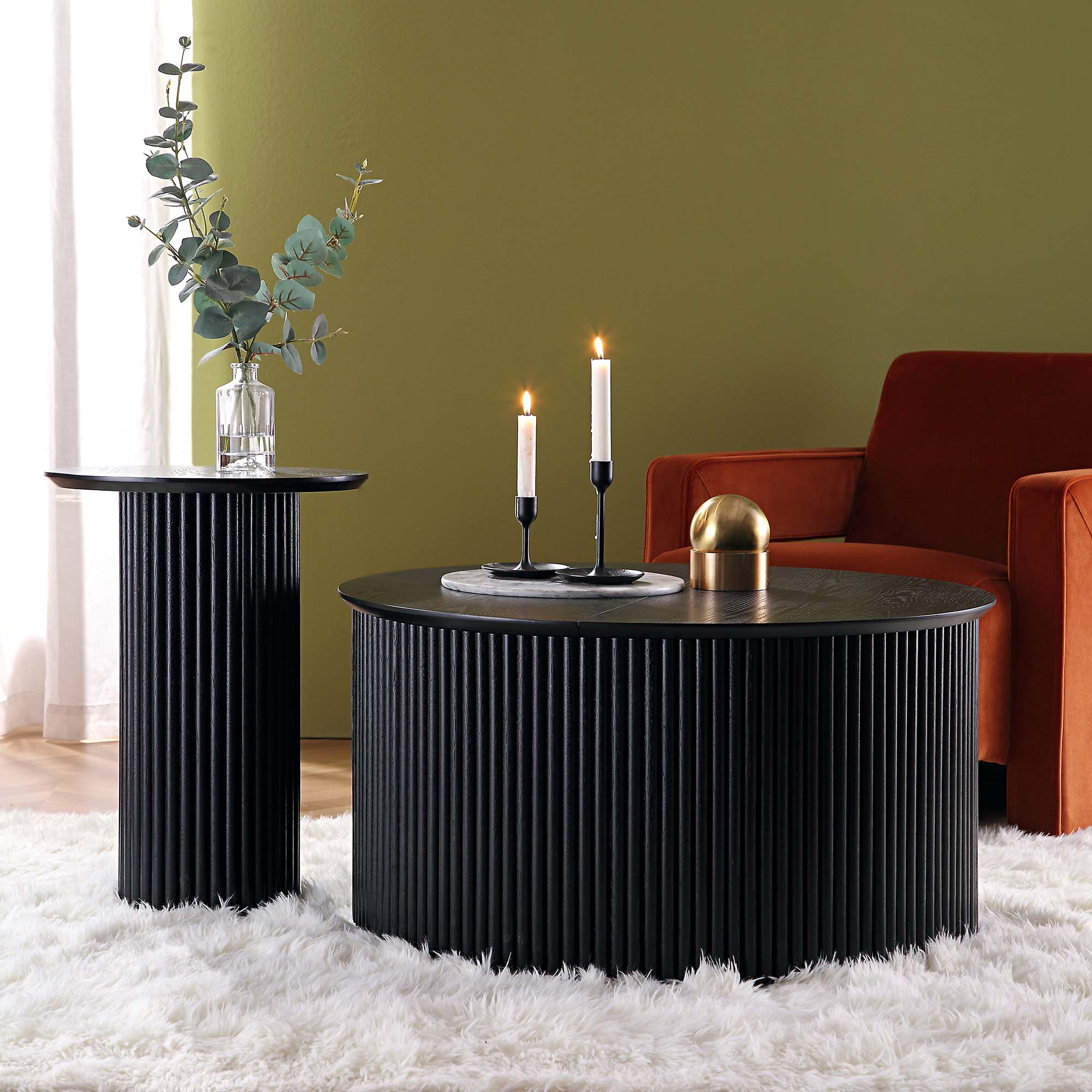 maru oak round side table, black maru oak round side table, black