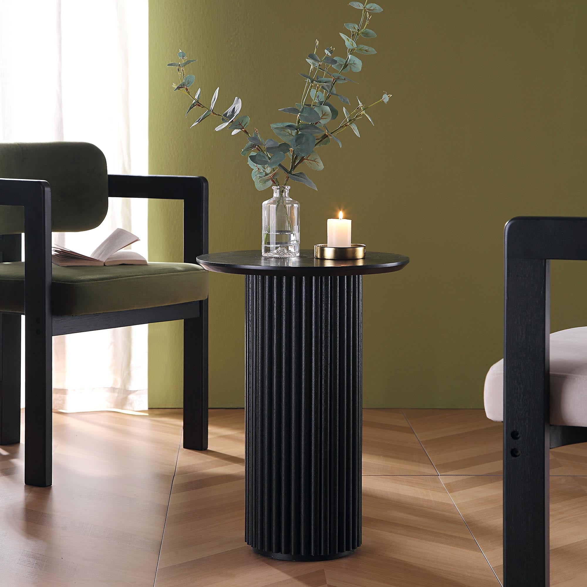 maru oak round side table, black maru oak round side table, black