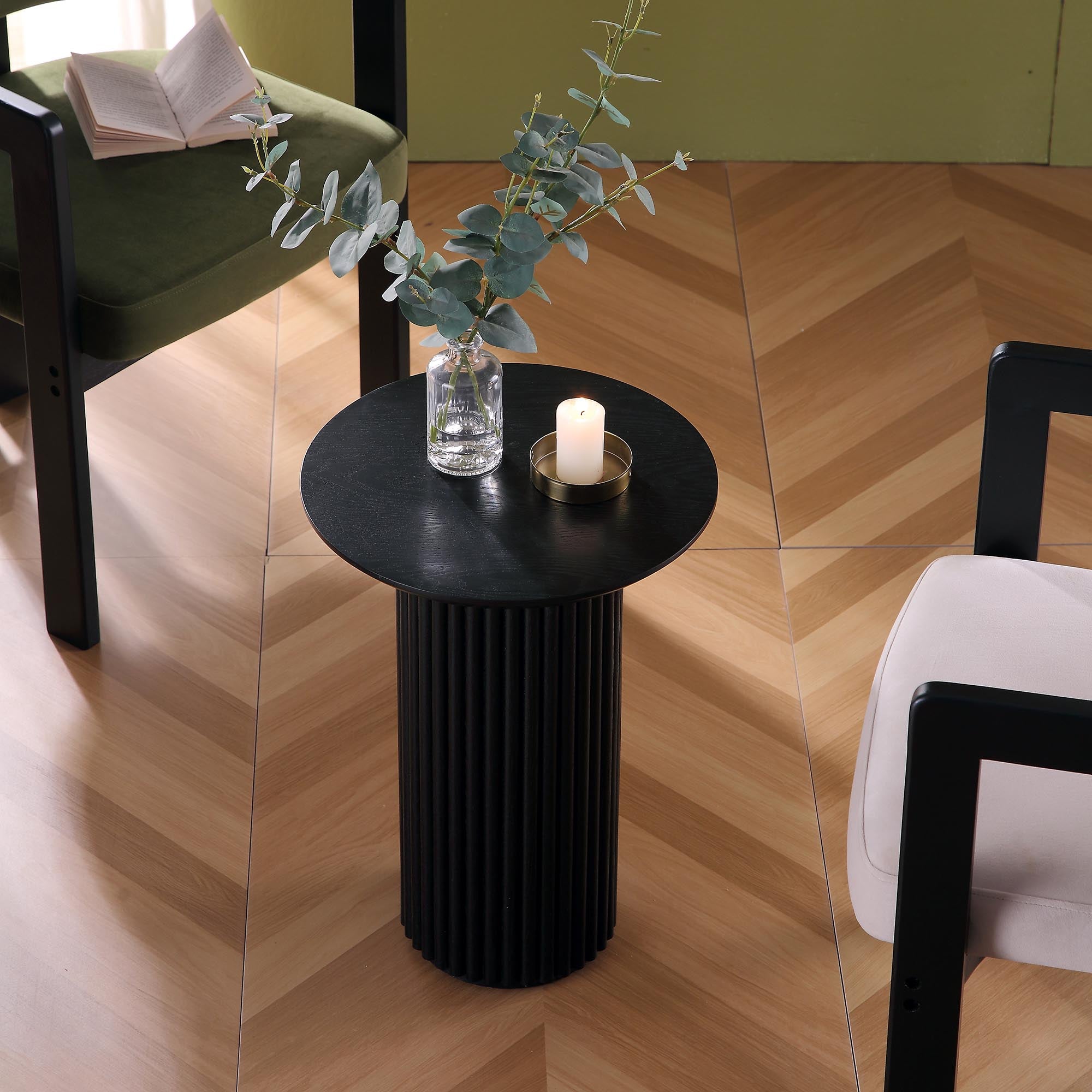 maru oak round side table, black maru oak round side table, black