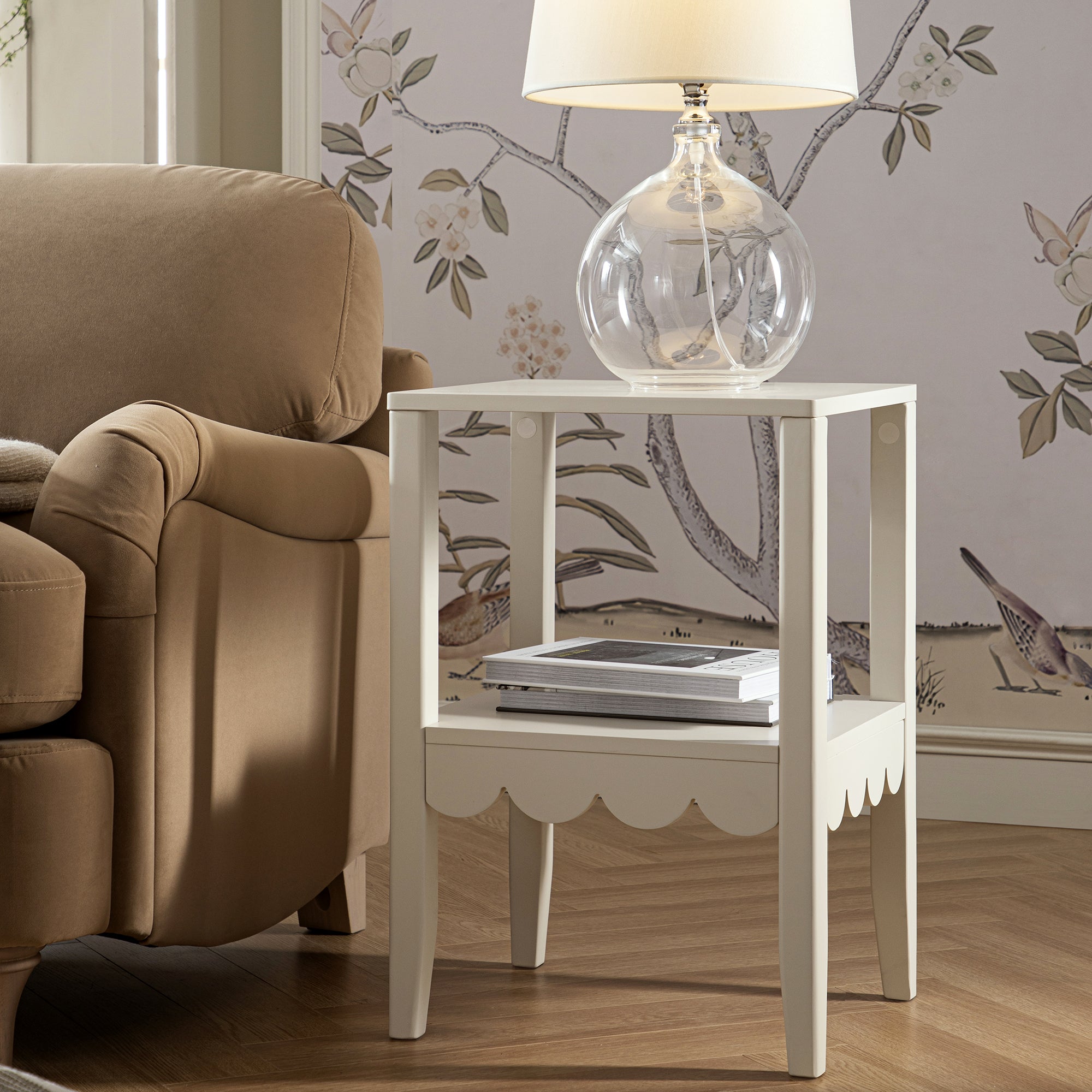henley scalloped edge side table, light sand henley scalloped edge side table, light sand
