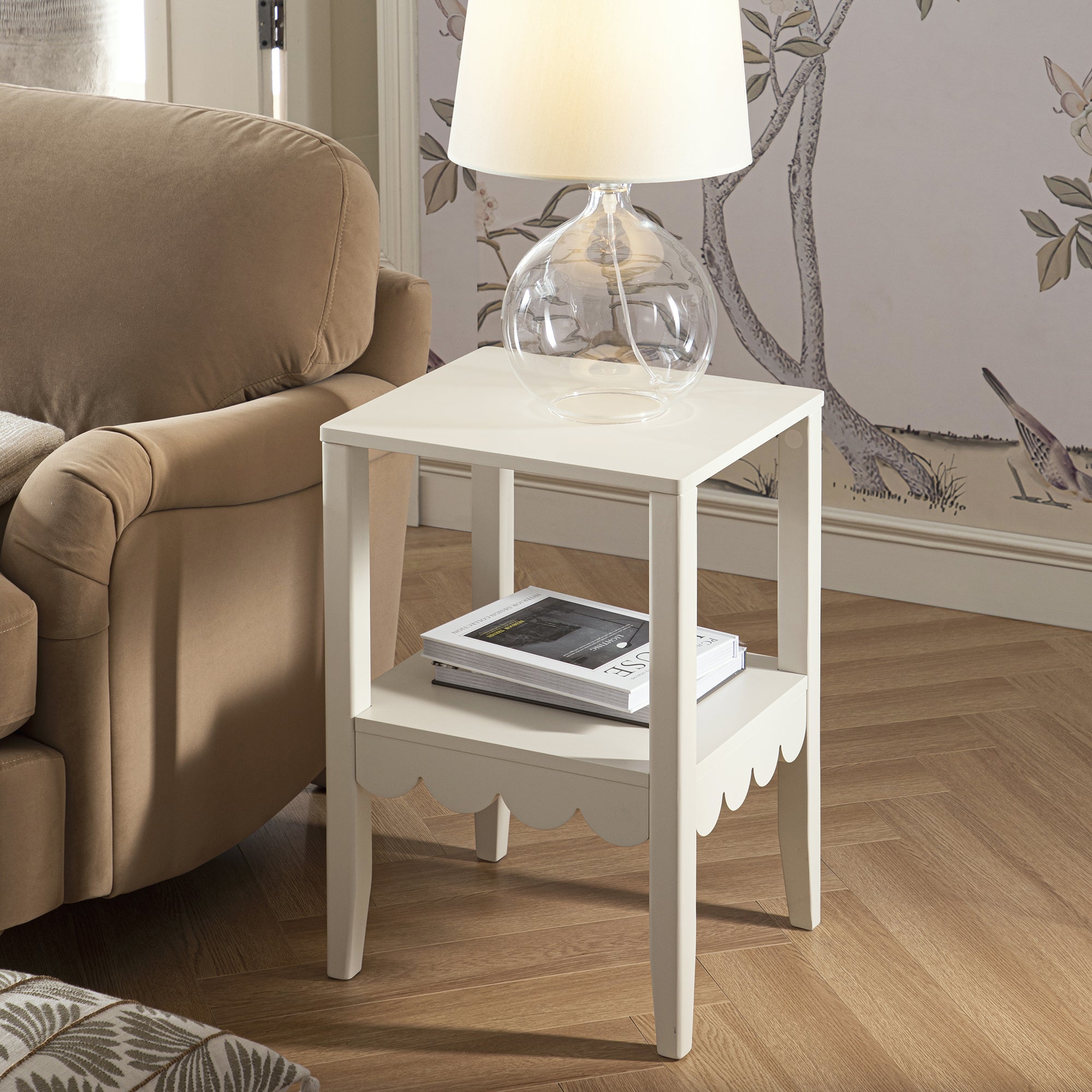 henley scalloped edge side table, light sand henley scalloped edge side table, light sand