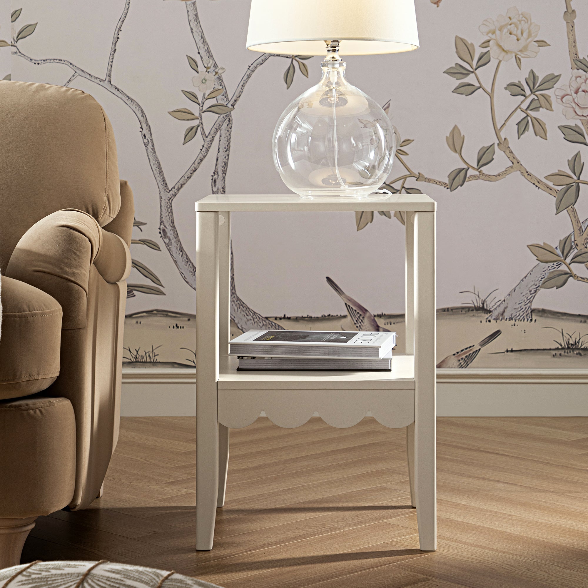 henley scalloped edge side table, light sand henley scalloped edge side table, light sand