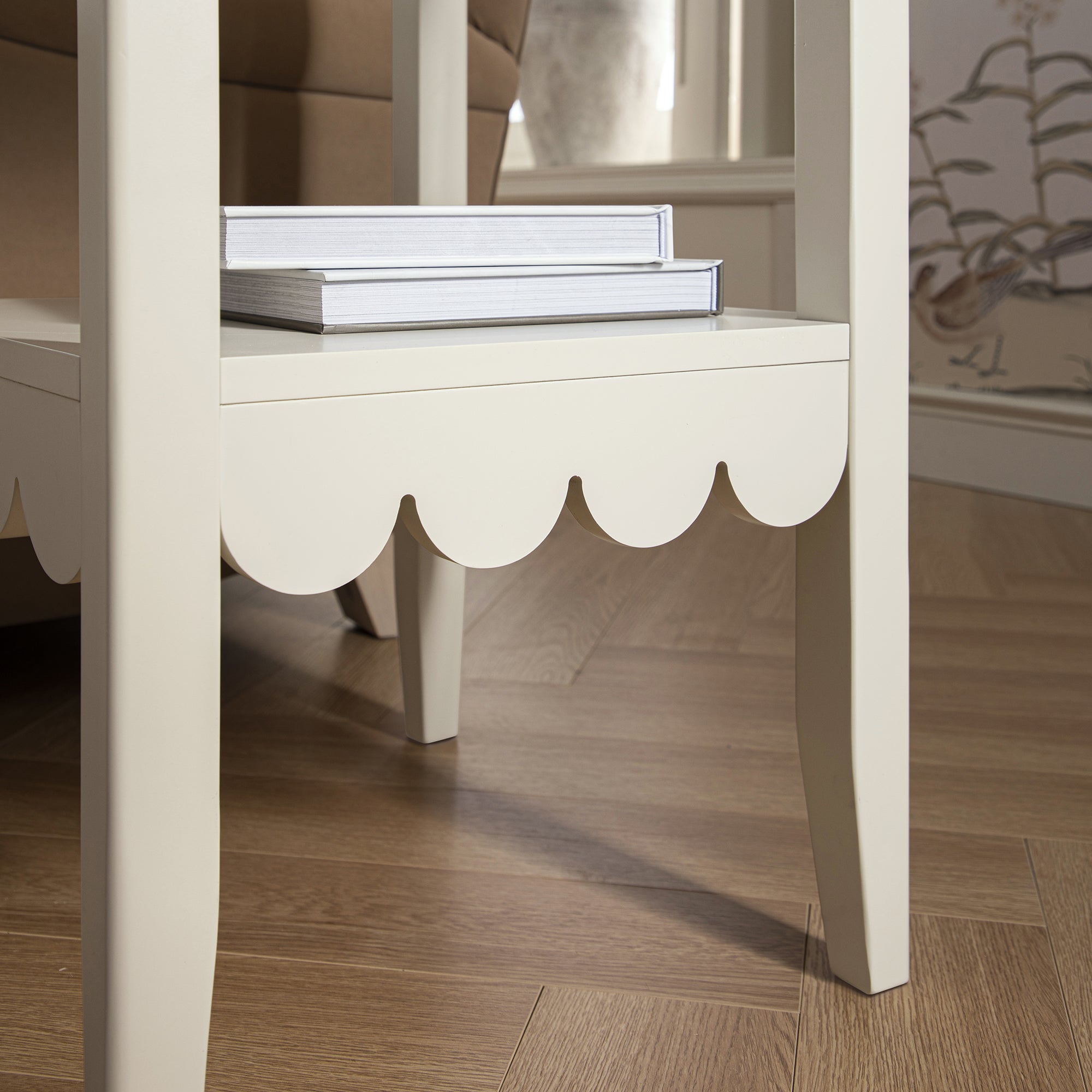henley scalloped edge side table, light sand henley scalloped edge side table, light sand