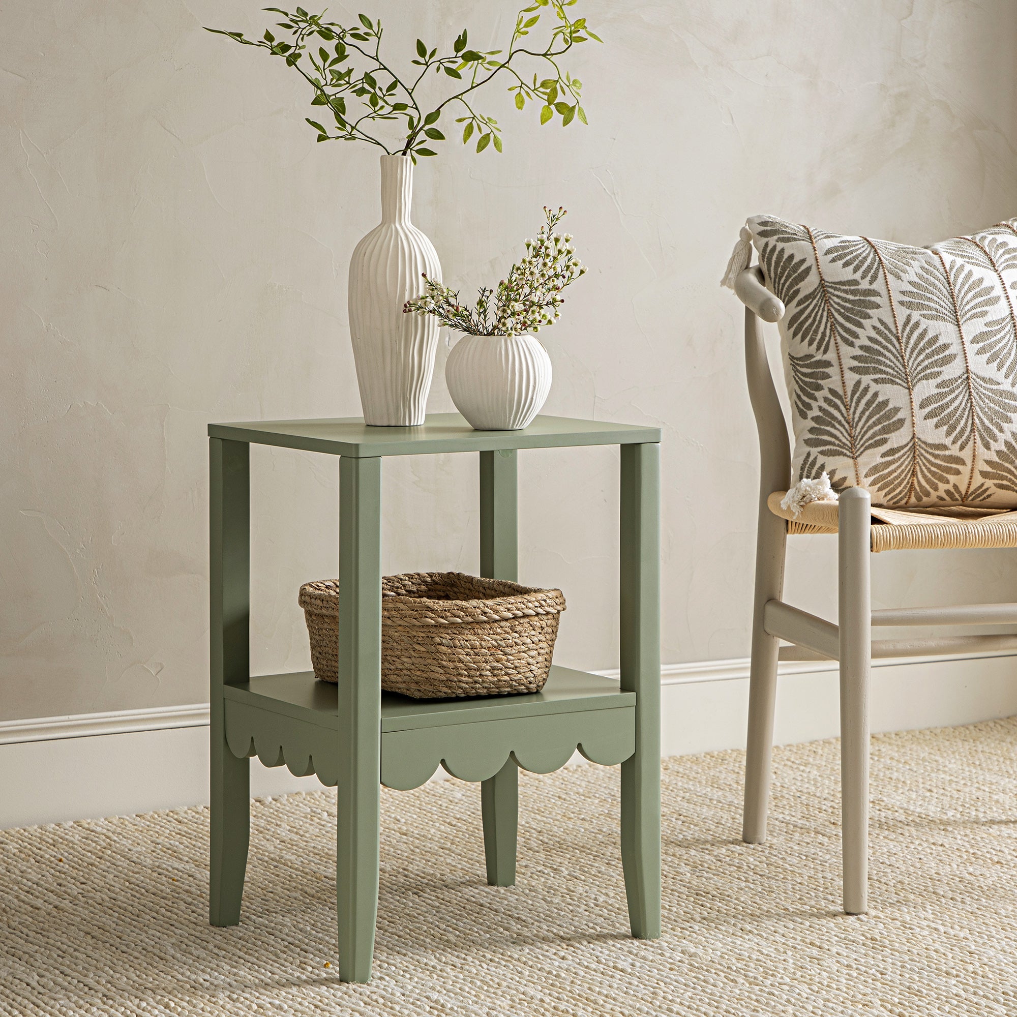 henley scalloped edge side table, sage green henley scalloped edge side table, sage green