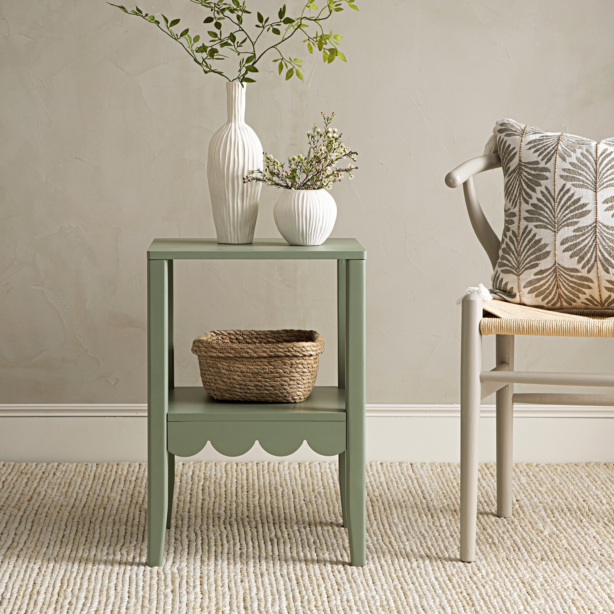 henley scalloped edge side table, sage green henley scalloped edge side table, sage green