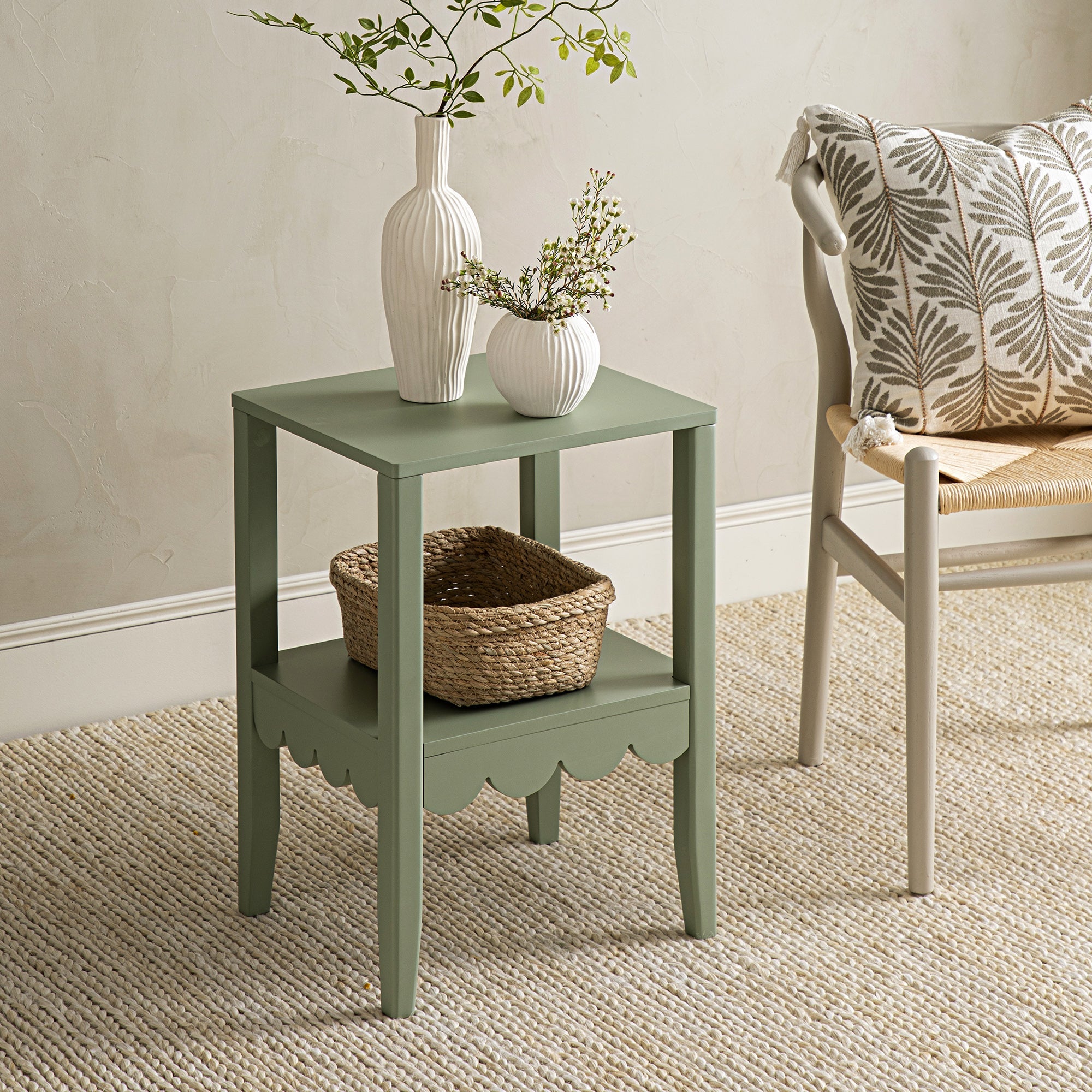 henley scalloped edge side table, sage green henley scalloped edge side table, sage green