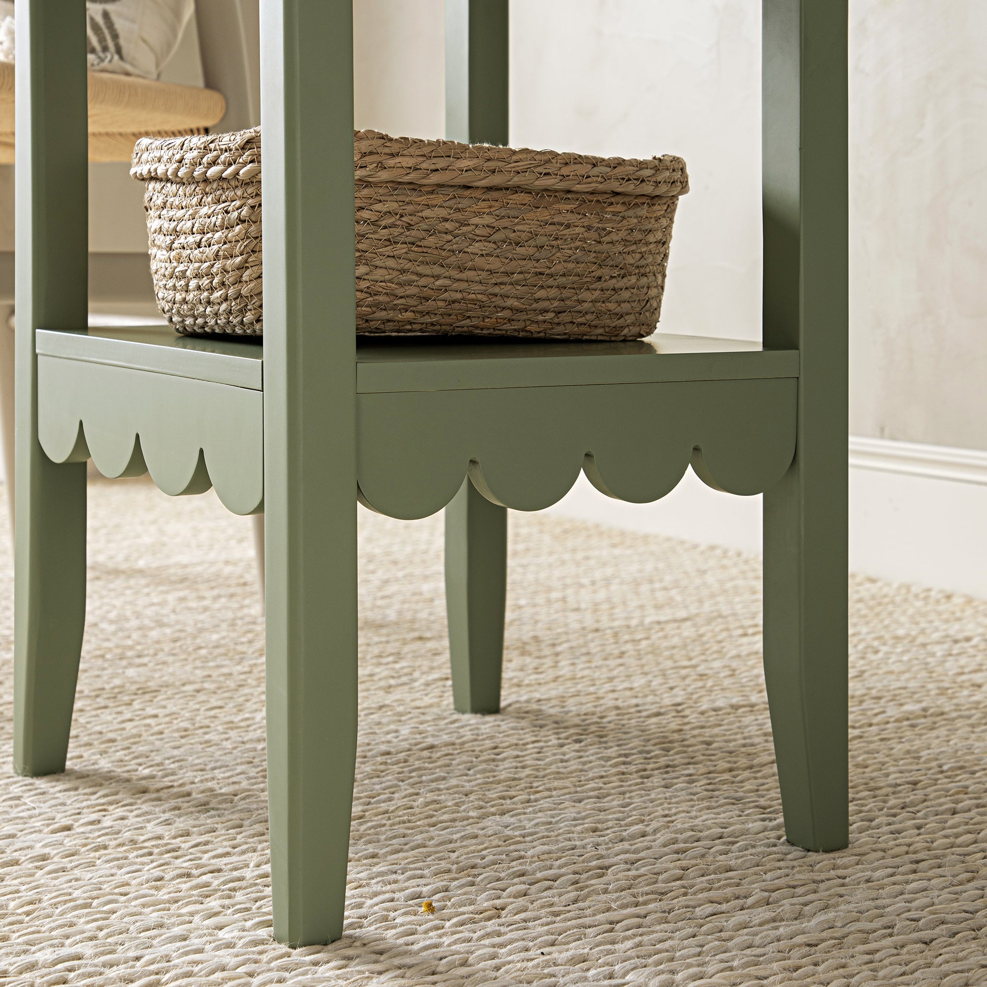 henley scalloped edge side table, sage green henley scalloped edge side table, sage green