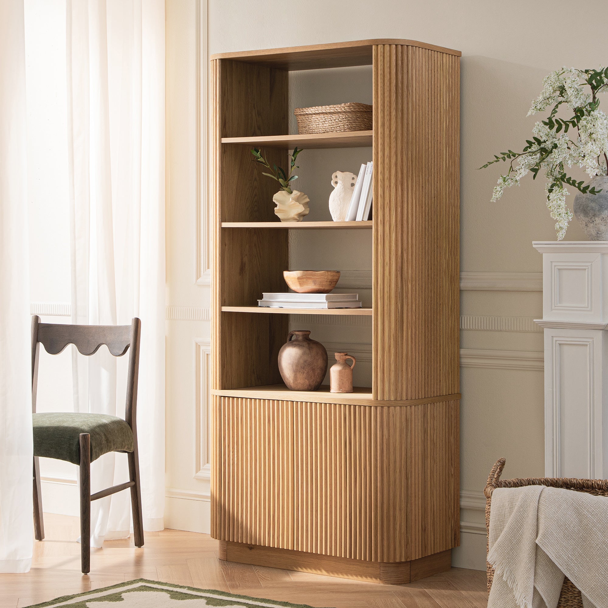 maru bookcase with cabinet, oak maru bookcase with cabinet, oak