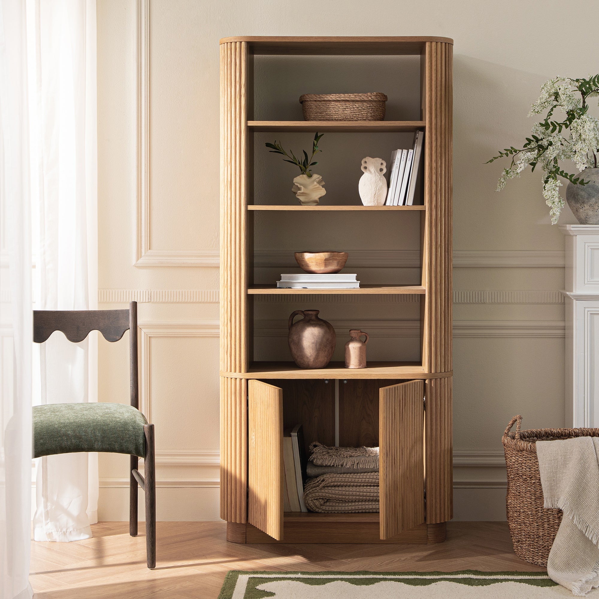 maru bookcase with cabinet, oak maru bookcase with cabinet, oak